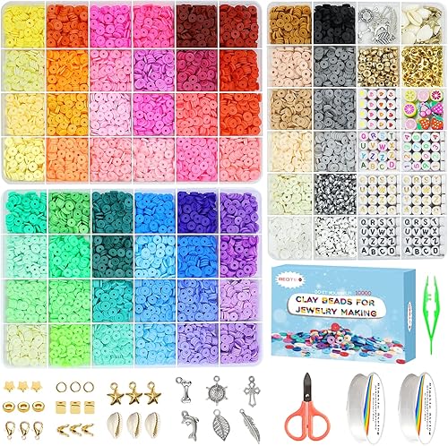 Vista 52 de Redtwo Kit de 23000 cuentas de arcilla para hacer pulseras de la amistad, 7 cajas de 144 colores, juego de cuentas Heishi de polímero plano