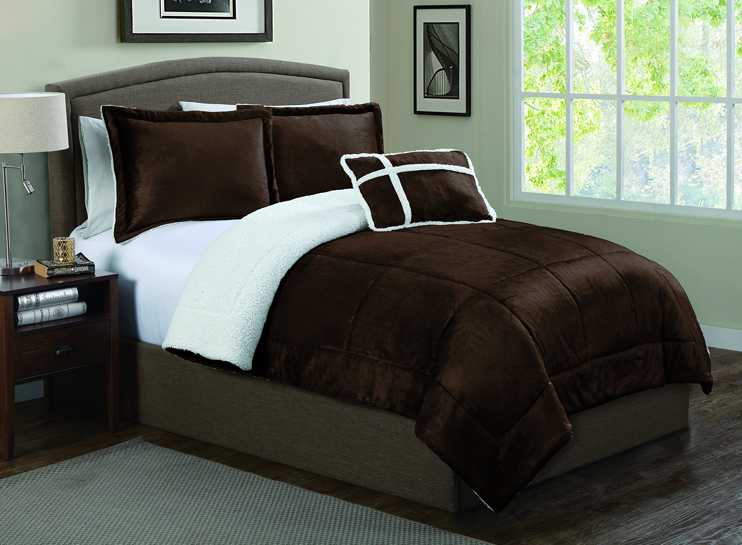 Edredón de micro sherpa doble chocolate para noches de invierno 1