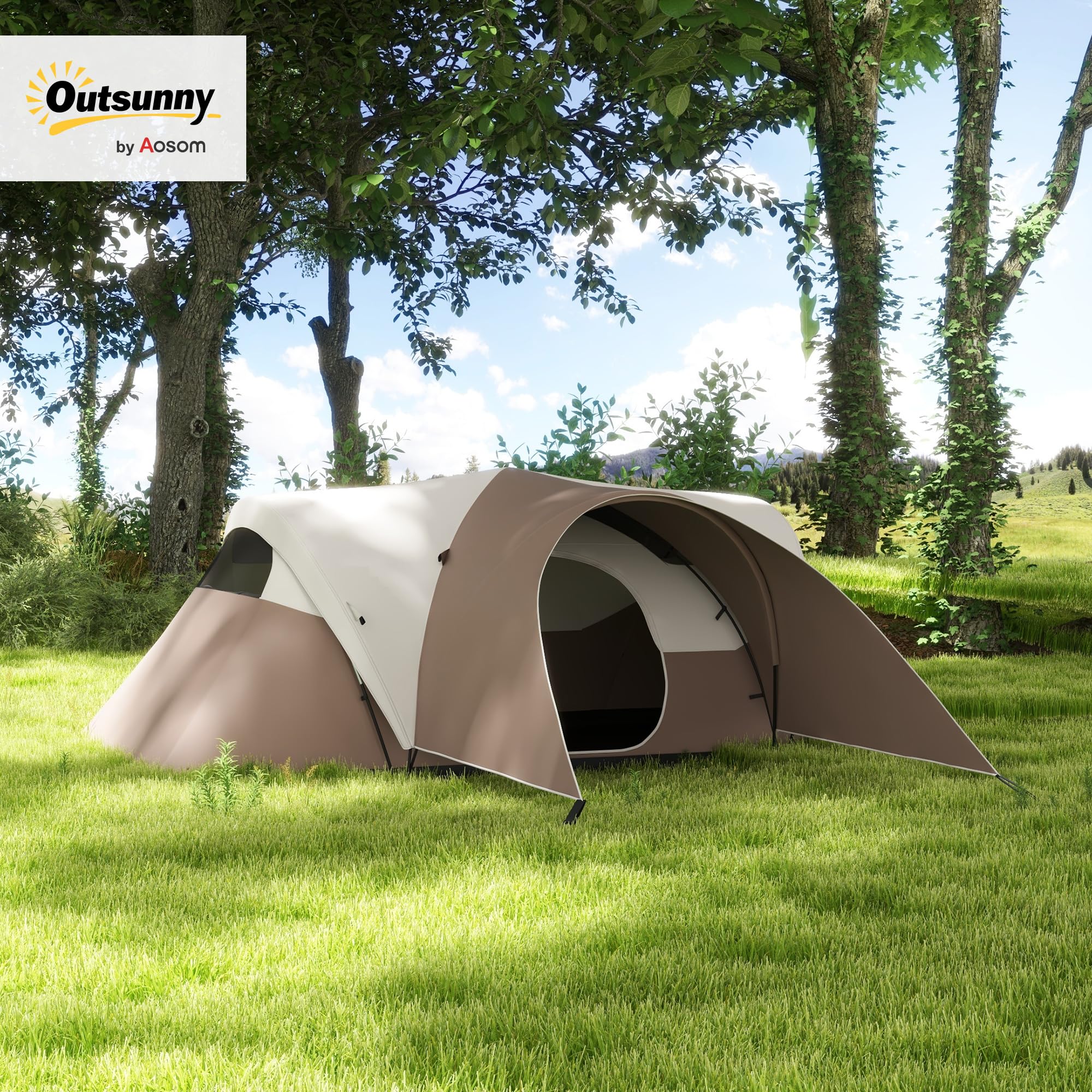 Outsunny Tente de Camping familiale 7 Personnes 550L x 300l x 198H cm | Étanche, Ventilée, Sac de Transport