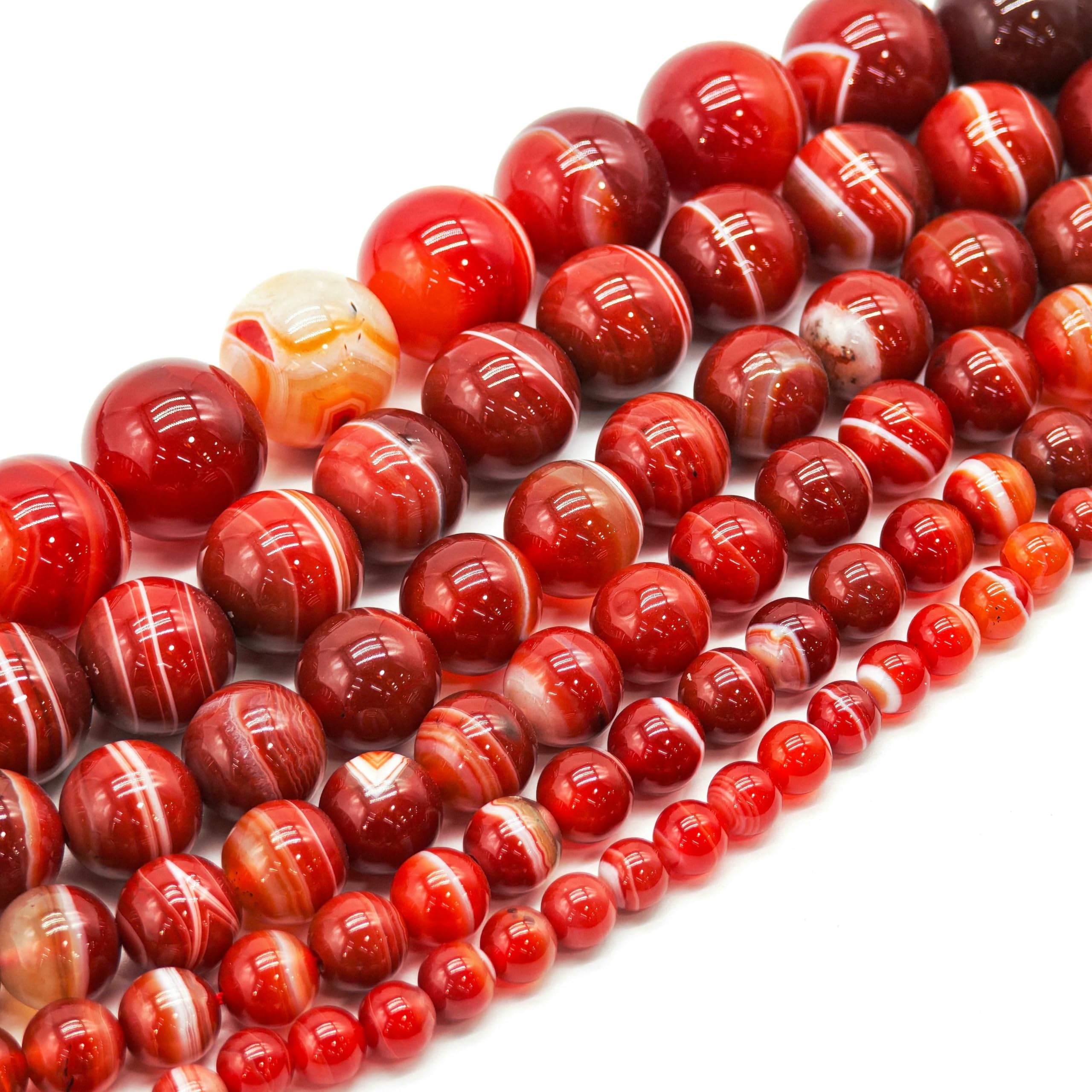 Runde, gestreifte Achat- und rote Achatperlen (6, 8, 10, 12, 14,0 mm) eignen sich als Material für die Schmuckherstellung (DIY-Armbänder und -Halsketten). – Gestreifter Achat, 14,0 mm, 27 Stück