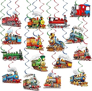20Pcs Retro Train Hanging Swirls Train Birthday Party Decorations Vintage Train Theme Foil Whirls Ceiling Streamers Decorations for Steam Train Theme Birthday Party Baby Shower Supplies