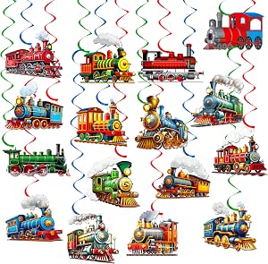 24 Pendentifs Train Swirls POMNUG - Décoration Anniversaire Thème Train Rétro