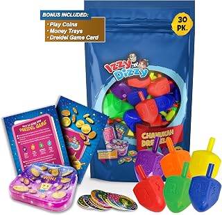 30 Medium Dreidels - Assorted Colors - Classic Chanukah Spinning Draidel Game, Gift and Prize - Bulk Value Pack - by Izzy n Dizzy