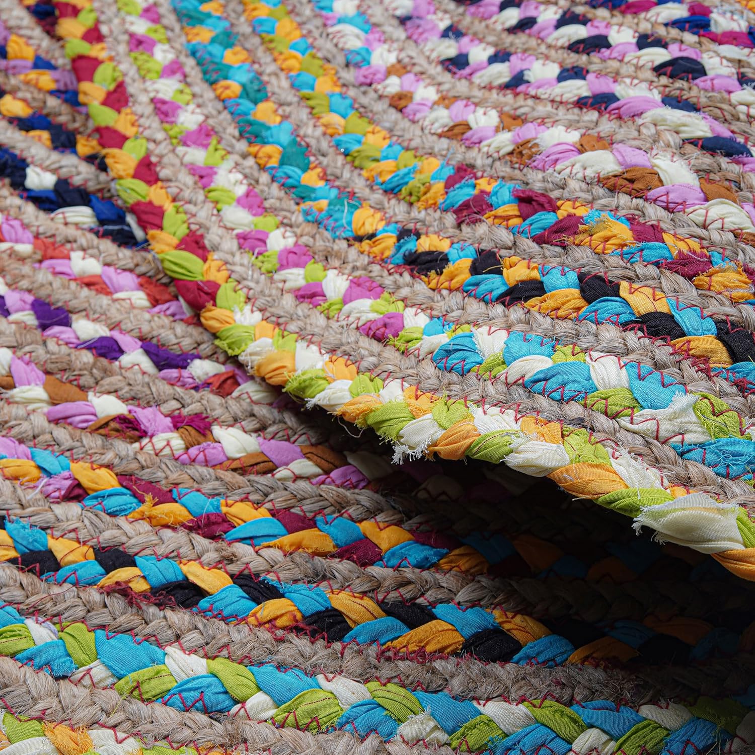 Craft Trade Chindi Jute Rag Rug, Multicolor Round Rug 3 Ft, Reversible Handwoven Floor Carpet for Living Room, Bedroom, Entryway, Boho Area Rug for Home Decor