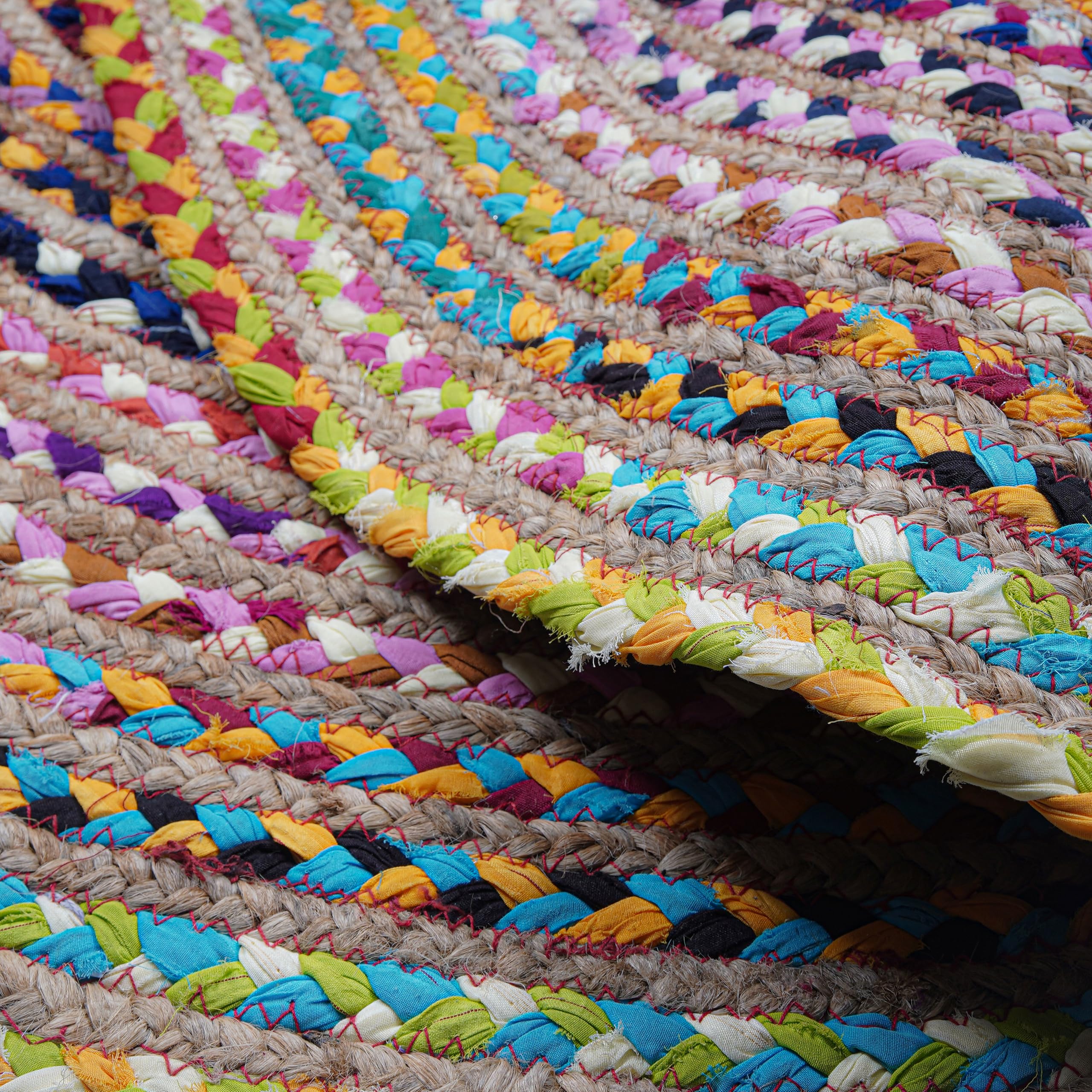 Craft Trade Multicolore Lavabile Boho Tappeto in Iuta Intrecciato a Mano Reversibile Rotondo Tappeto di Juta per Cucina Soggiorno e camera da Letto- 90 cm