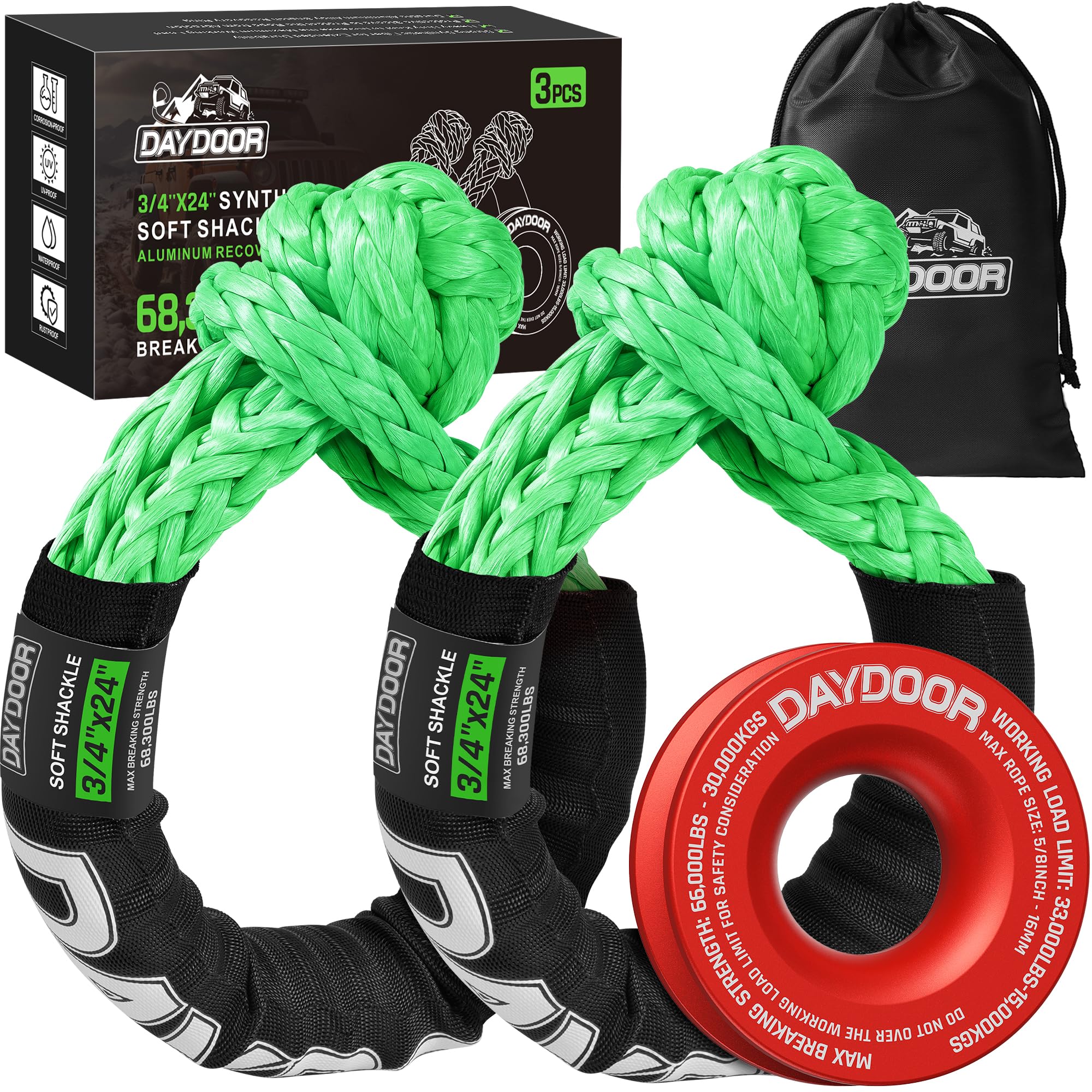 DAYDOOR Soft Shackle for Recovery, 3/4in x 24in, 68,300 LBS, Green