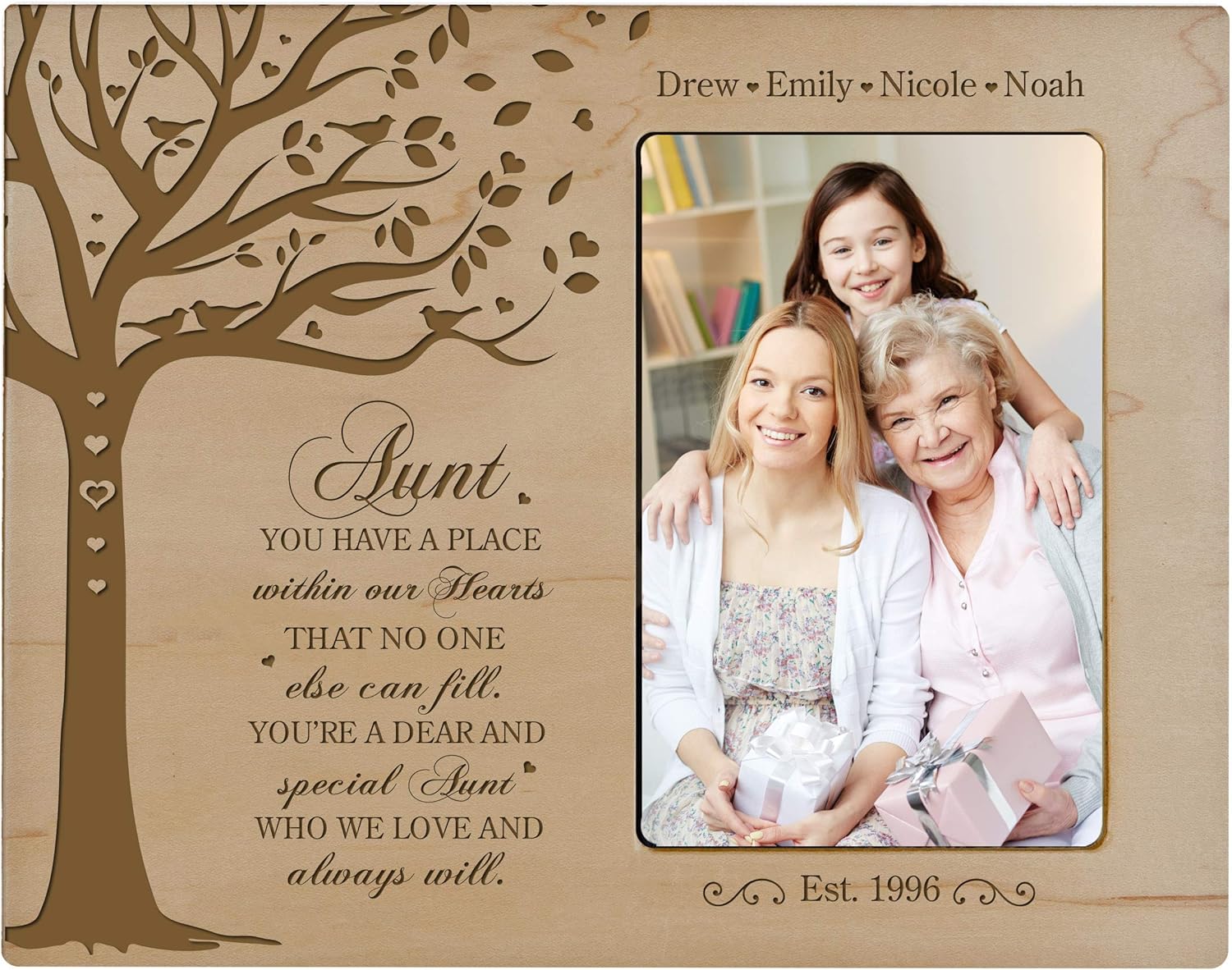 LifeSong Milestones Personalized from Son, Grandson, Nephew Solid Wood Vertical Frames Family Keepsake 8”x10” Holds 4”x6” Photo You Have A Place Aunt (Maple)