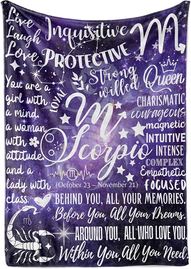 Zodiac Constellation Gifts for Women, Zodiac Sign Birthday Gift with Message Flannel Blanket Throws (50