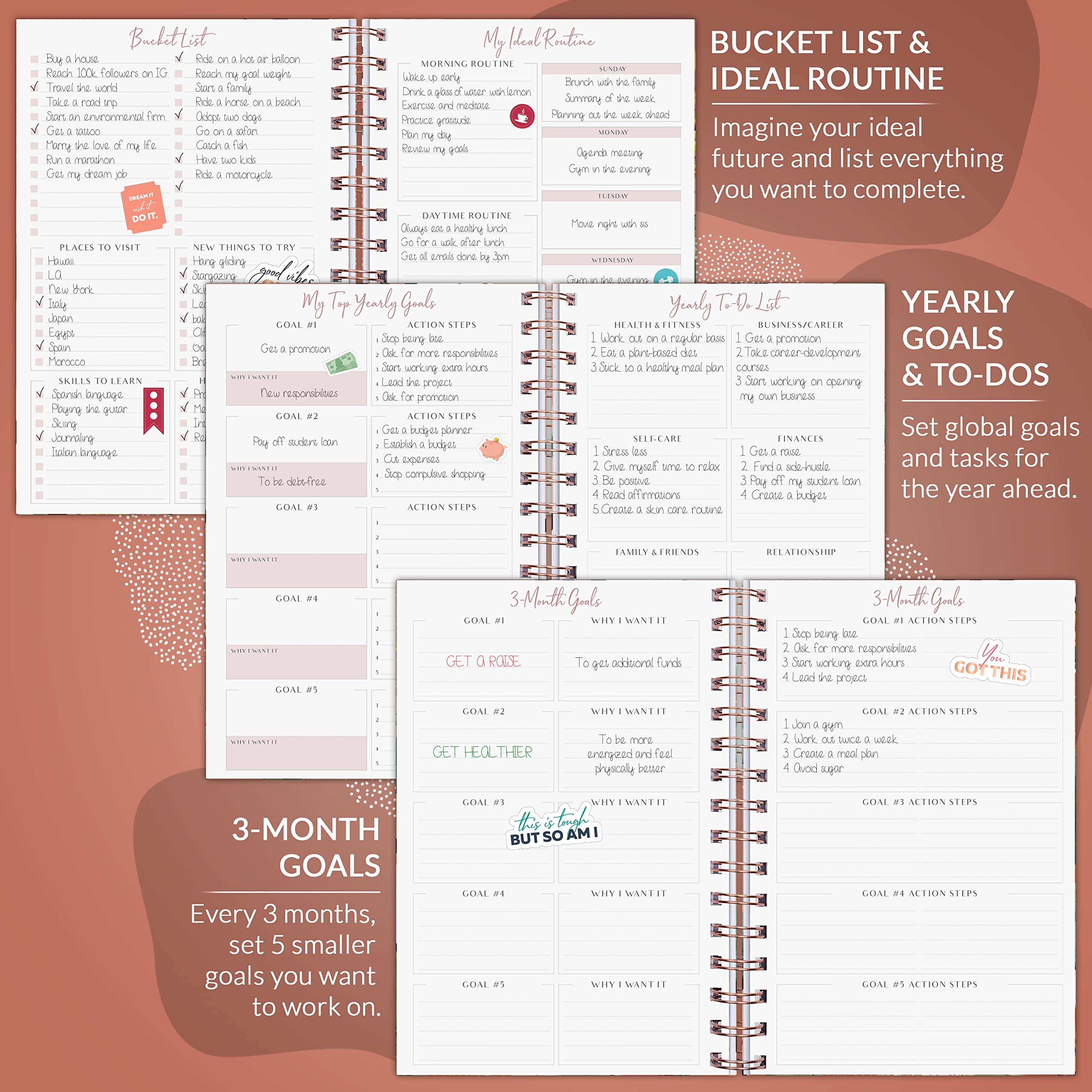 PLANBERRY Planner settimanale - Organizzatore di vita non datato e pianificatore del budget - Gestione del tempo, Impostazione degli obiettivi, Elenco delle cose da fare, equilibrio tra lavoro e vita