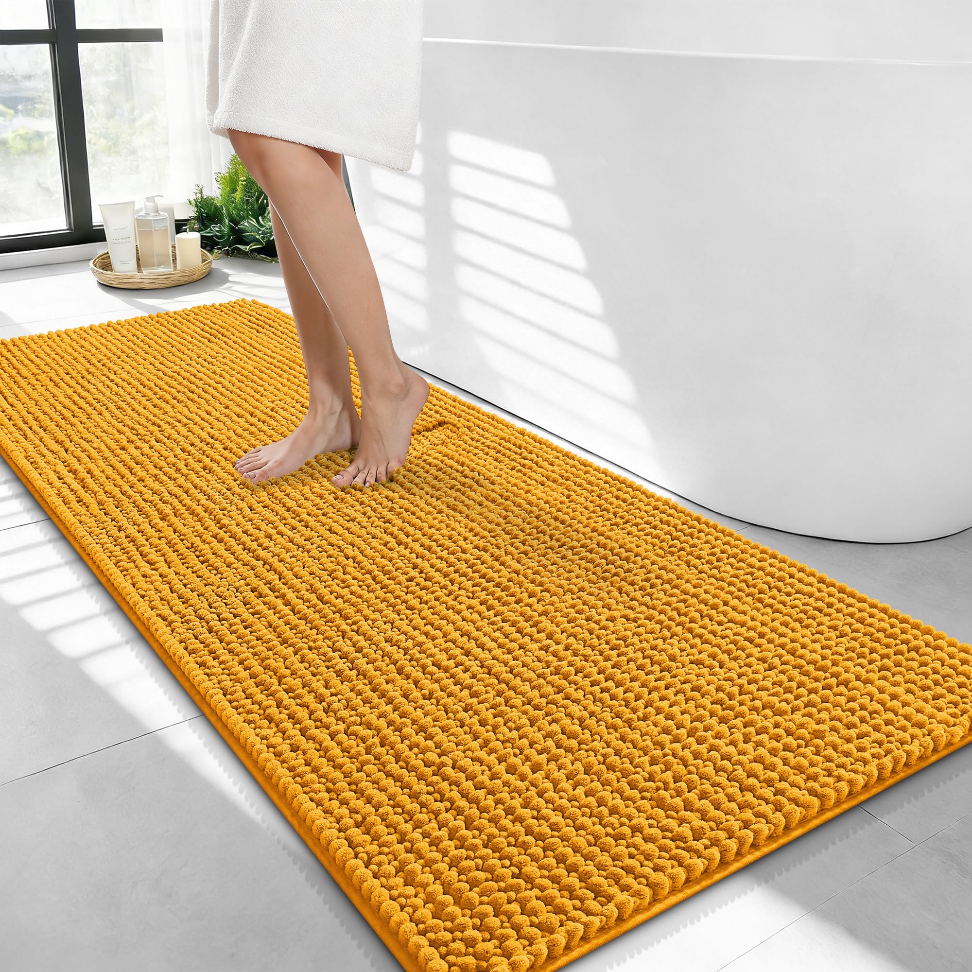 OLANLY Thick Chenille Bathroom Runner Rugs Mats 44x24, Golden Yellow