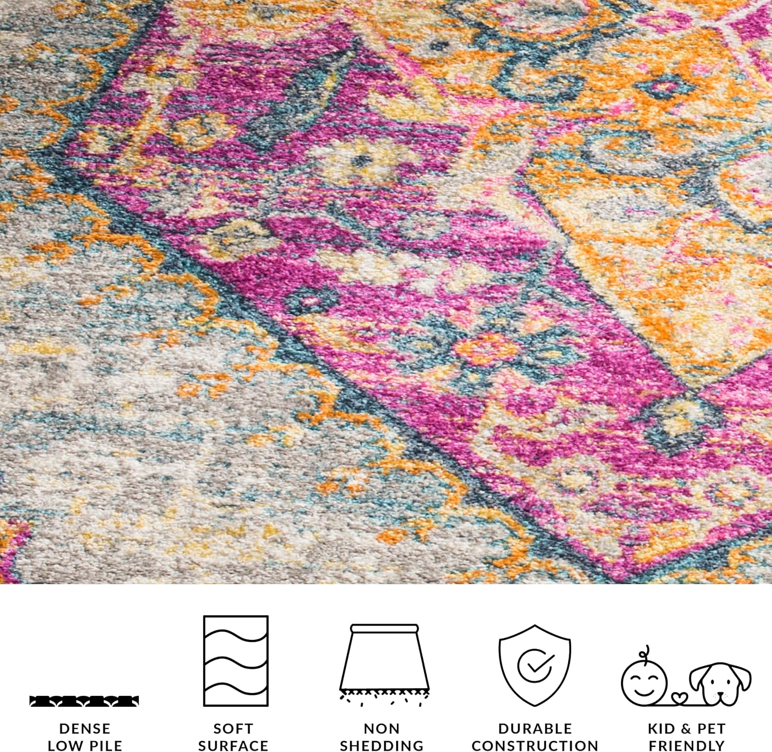 SAFAVIEH Area Rug 8x10 - Madison Collection - Large - Light Grey & Fuchsia, Boho Chic Medallion Design, Non-Shedding & Easy Cleaning, Ideal for Living Room, Bedroom, Office, Dining Space (MAD119G)