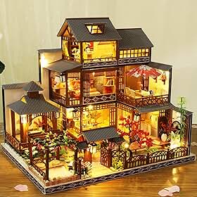 Kit de Casa de Bonecas Em Miniatura para Montar, com Móveis Decorativos e Luzes de Led, Escala 1:24, Kit de Casa de Bonecas de Madeira com Instruções Em Inglês, Presente de Aniversário