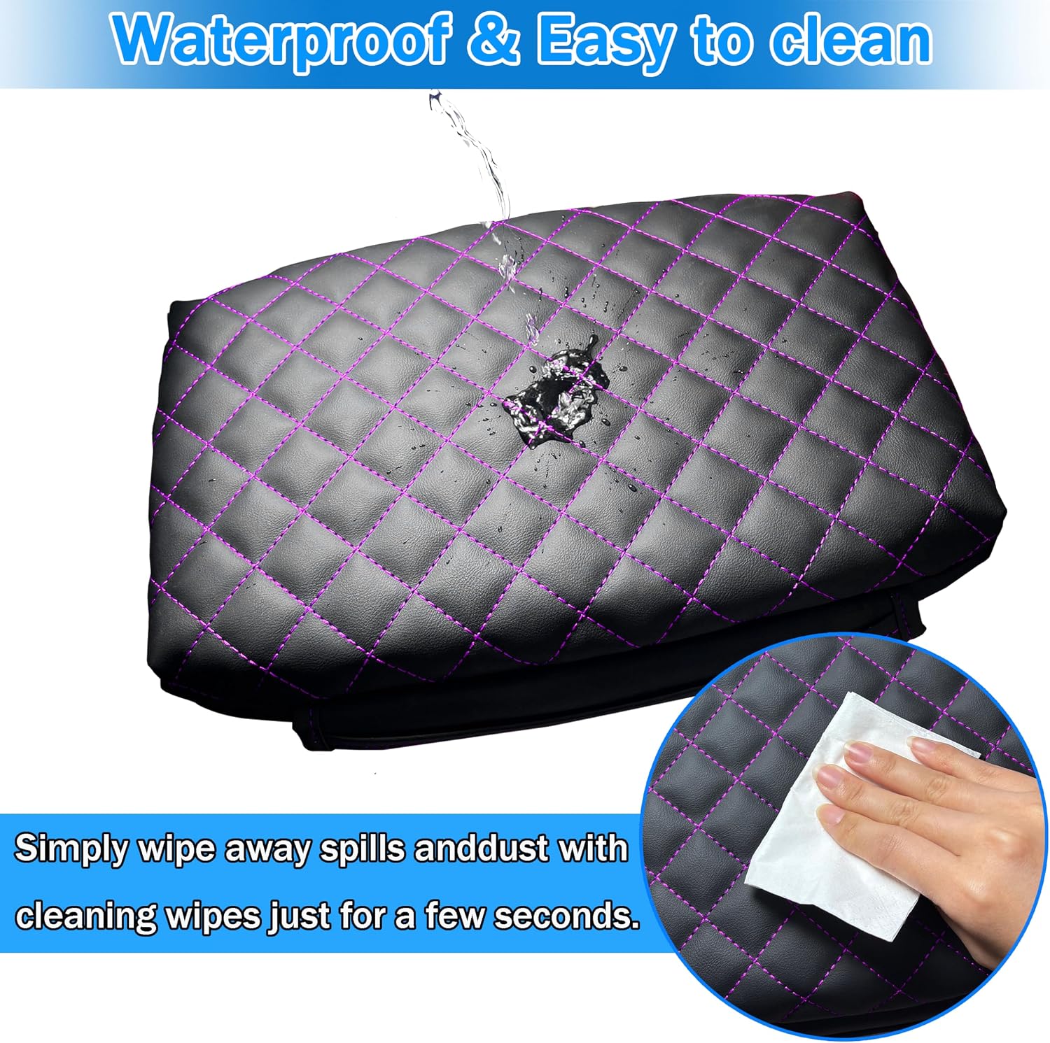 Center Console Cover for Jeep Wrangler JL 2018-2026 & Gladiator JT 2020-2026 1.2in Thickness Armrest Cover Leather Arm Rest Lid Protector Cushion Pad with Stroage Pockets Interior Accessories (Purple)