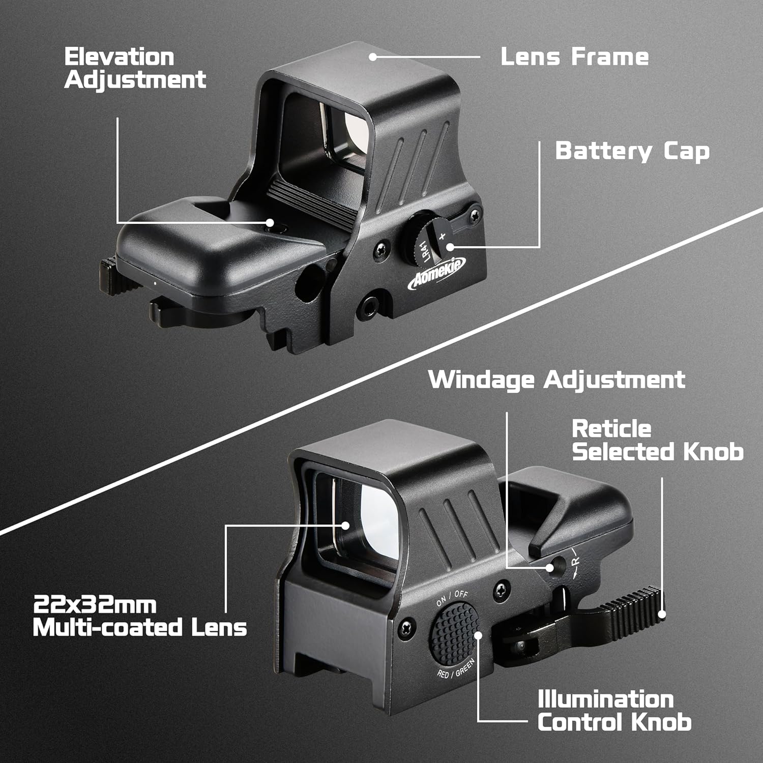 AOMEKIE Upgraded Reflex Sight 1X22X33 Red Green Dot Sight with Fully Multi-Coated Lenses,4 Reticles Red Dot Optics with Quick-Detach 20mm Picatinny Mount