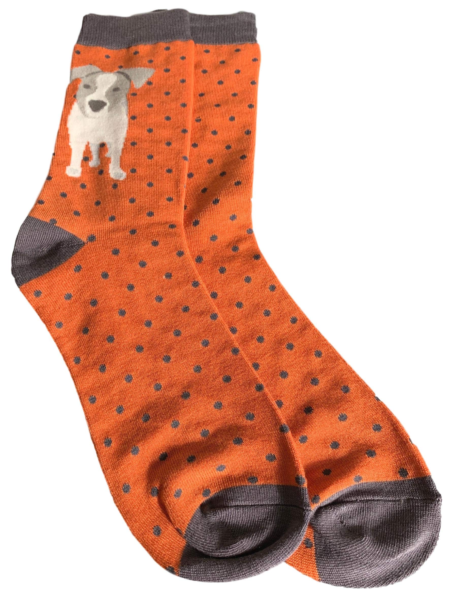 Purple Possum® Mens Socks Novelty Jack Russell Dogs Fun Bamboo Cotton Blend UK Dog Print Shoe Size 8-12 Gift Idea (Orange)