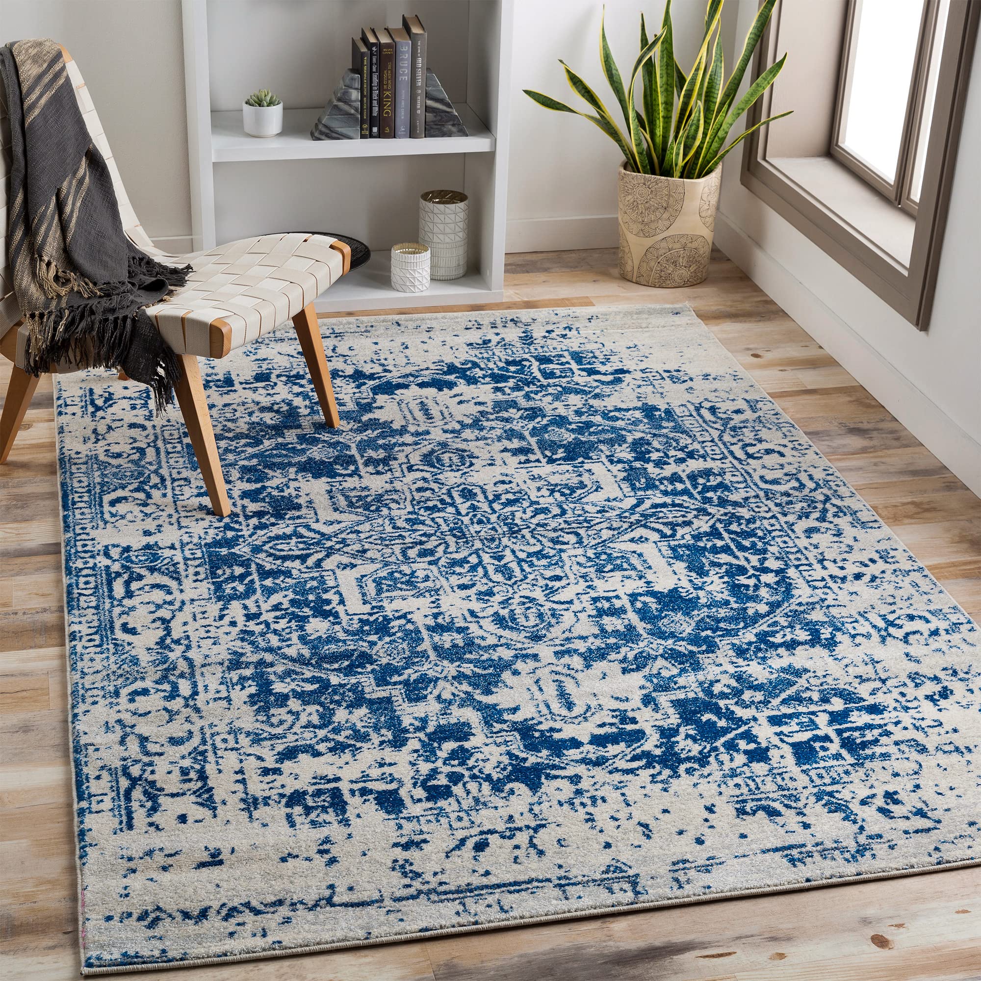 Livabliss Juliette Syracusa Vintage – Large Area Carpet 200x275 cm for Living Room, Dining, Kitchen – Traditional Multicolour Boho Style, Easy Care Pile, Bohemian Carpet in Blue and Beige