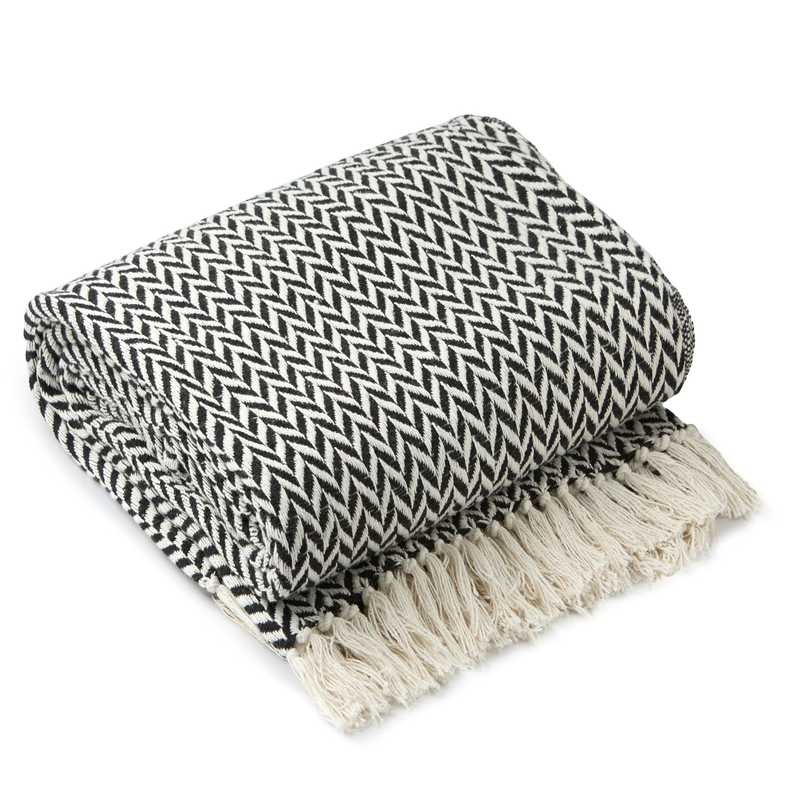 Emma Barclay  Black Throw Blanket Cotton Scandi Woven Cherokee in Size 229x254cm, Sports Direct