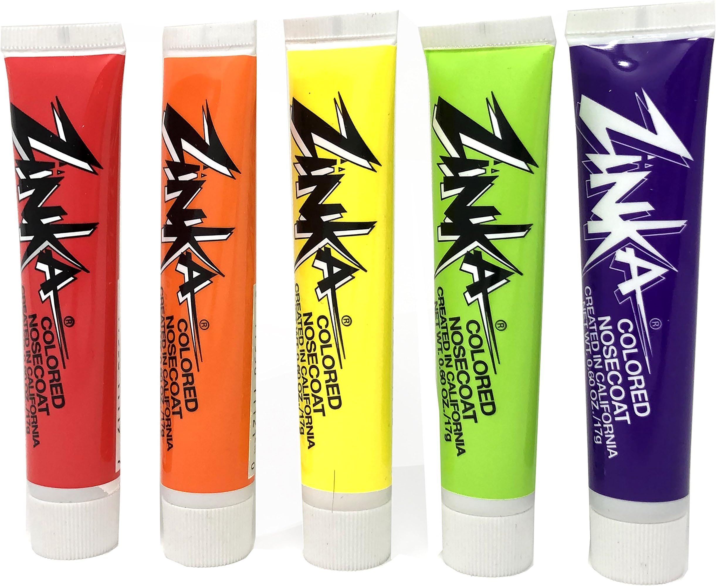 Zinka Zinc Oxide Nosecoat Sunscreen Variety Pack of 5 - Red Orange Yellow Green Purple