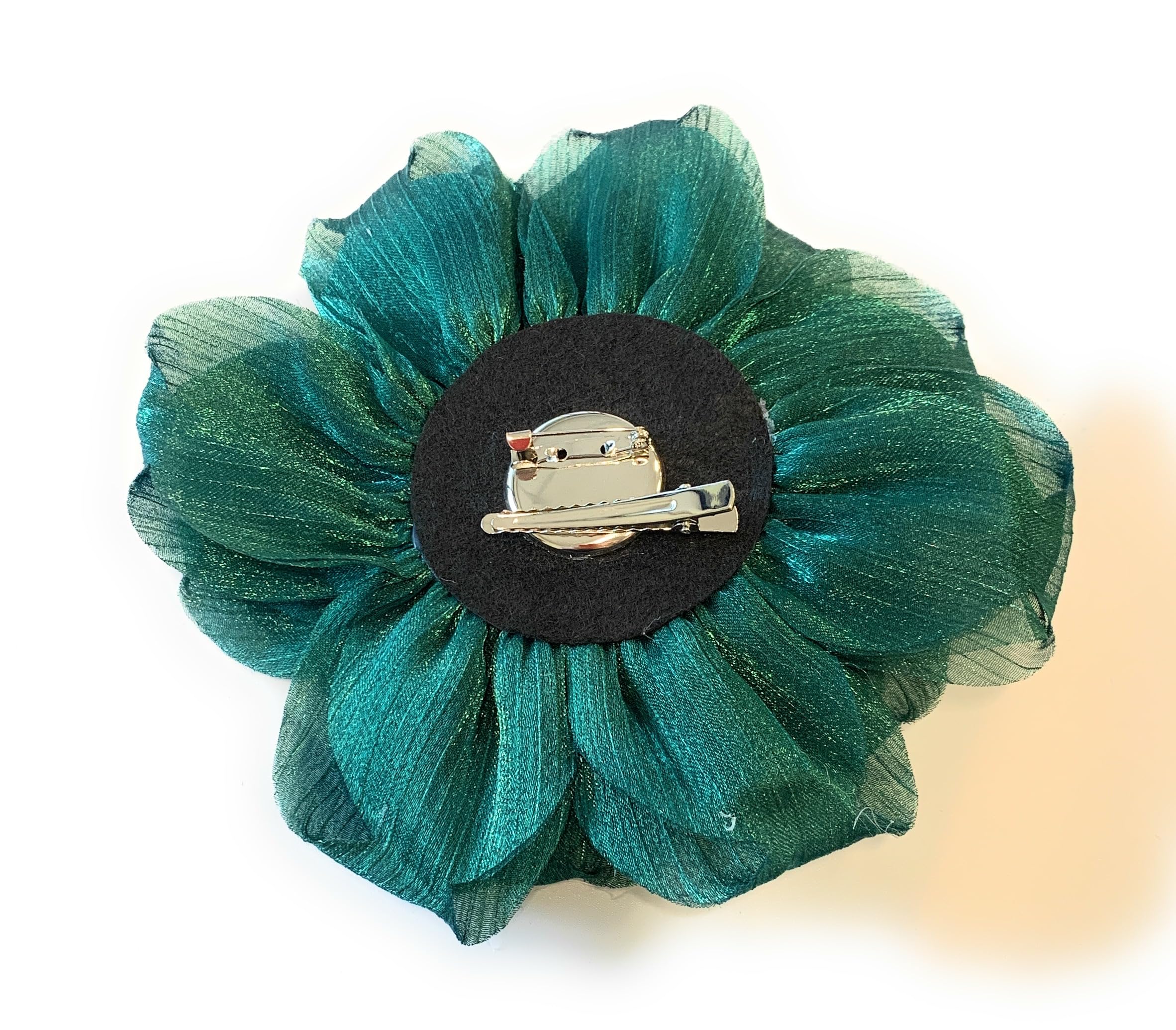 Large Rose Fascinator Corsage Hair Clip and Brooch Pin, Satin Flower, Multi-Colour Options (Emerald Green) - Image 2