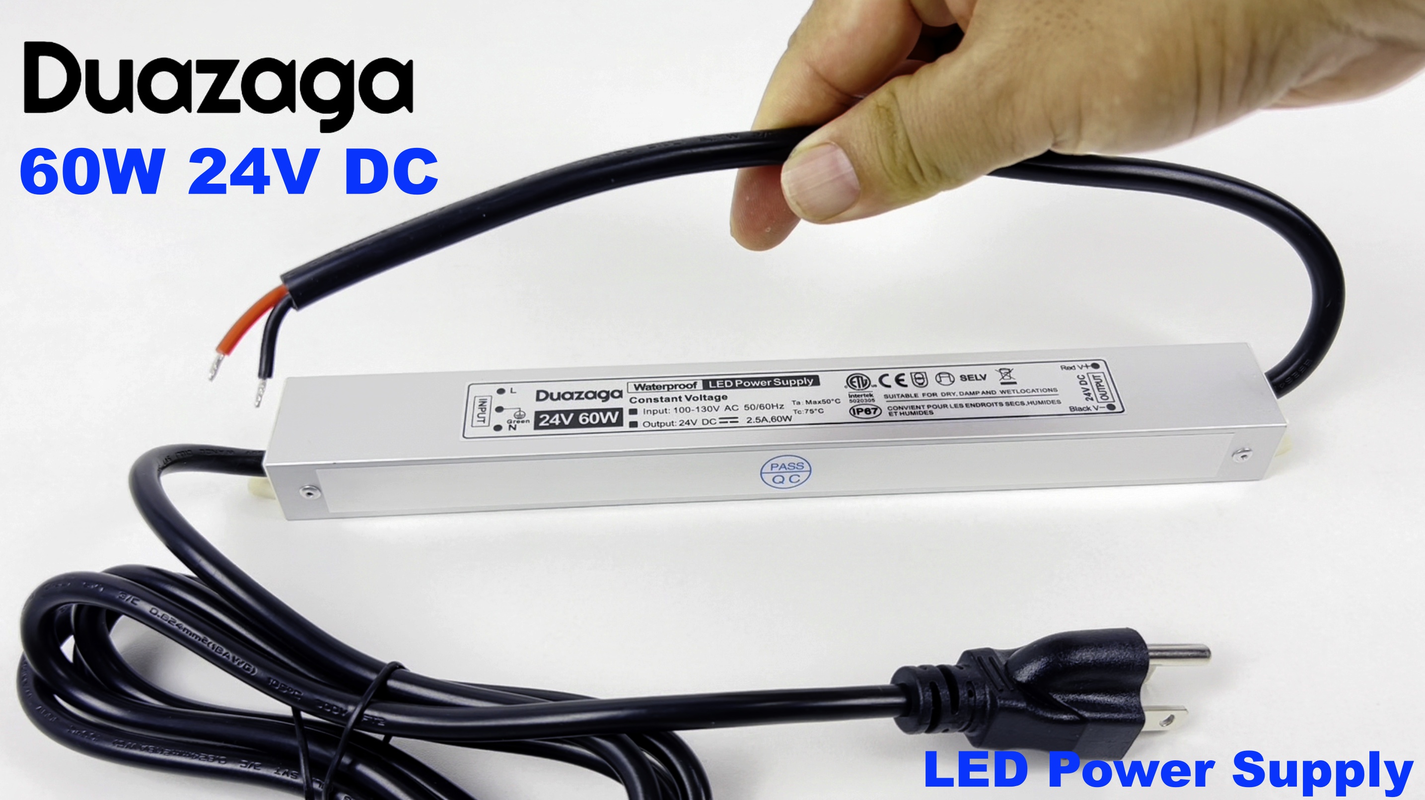 Image of 60W LED Driver 24V Power Supply 2.5A 24VDC Low Voltage Transformer | IP67 Waterproof, ETL Listed, 110V 120VAC to 24 Volt, AC to DC Converter, Plug with 4.4ft Cord for Outdoor LED Lights and Sign