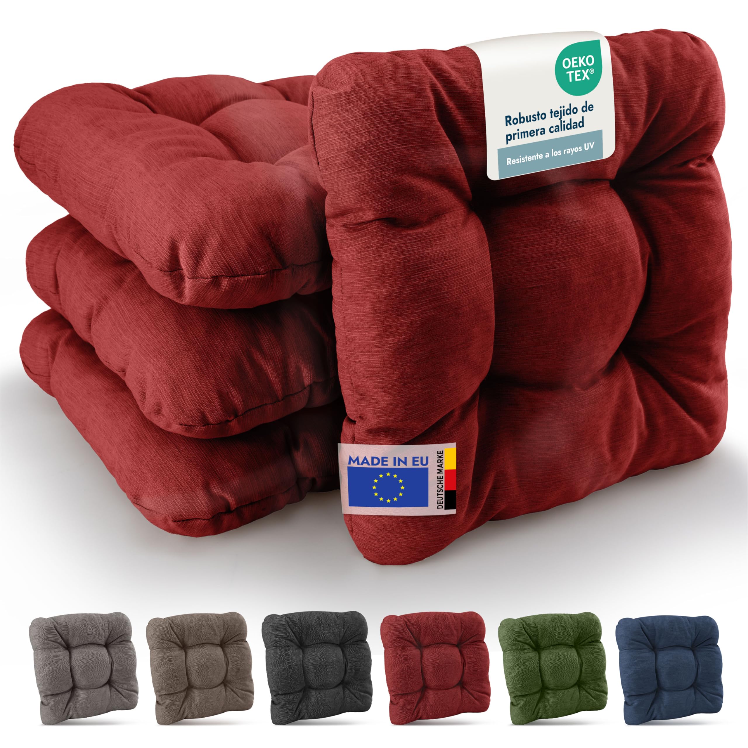 Beautissu 4X Cojines de Silla Premium 35x35 cm - Cojines Interior y Exterior Acolchado de Espuma Resistente de 8 cm de Grosor, Made in EU - Rojo - HighLux SK