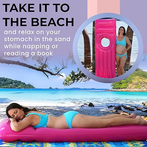 Miniatura 3 de Flotador inflable de piscina para embarazo con orificio para el vientre, cama de aire de maternidad de cuerpo completo para máxima comodidad,
