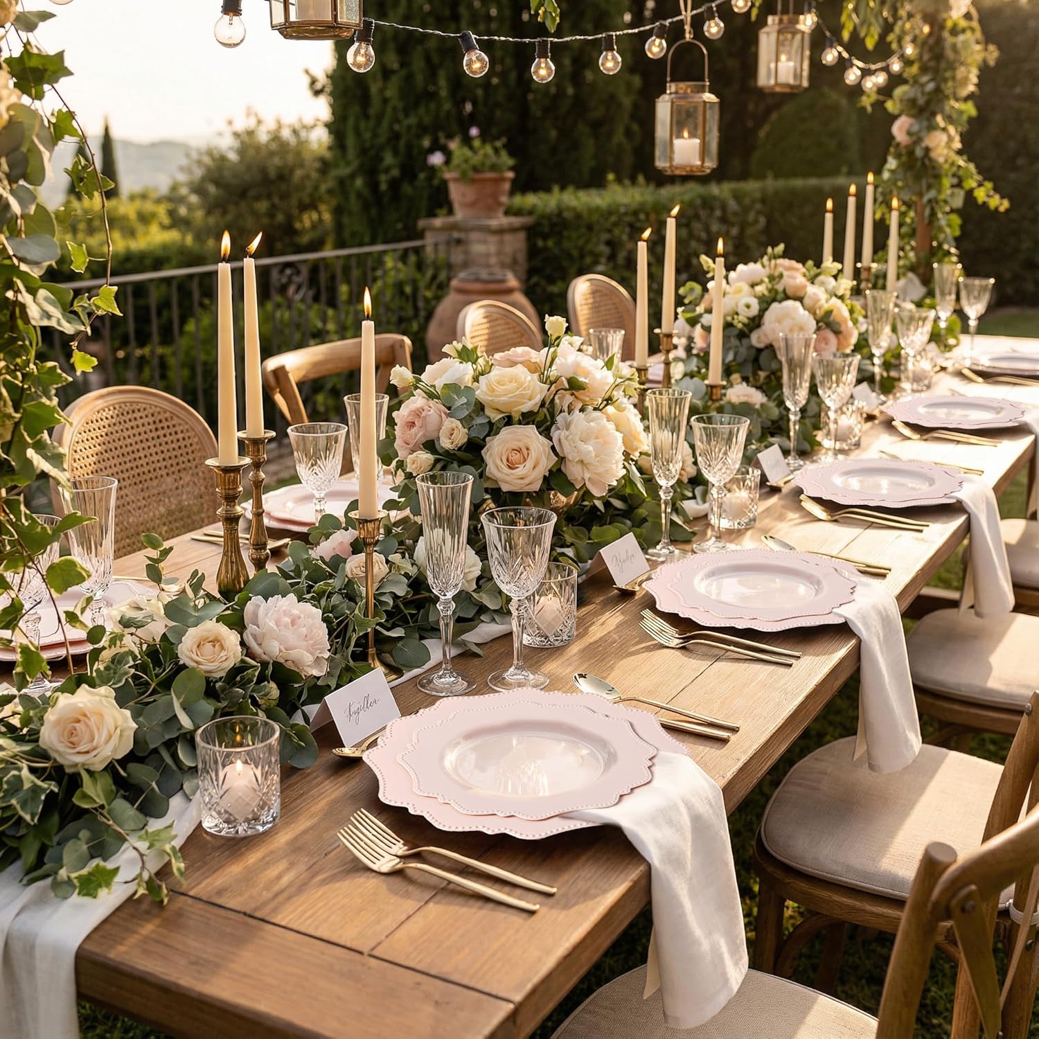 COLOSUS 60 Pack Pink Plastic Plates Set for 30 Guest,Pink Party Plates,Heavy Duty Pink Plates,include 30 Dinner plates& 30 Salad/Dessert plates for Party,Spring,Wedding,Birthday,Valentines,Easter Day - Image 9