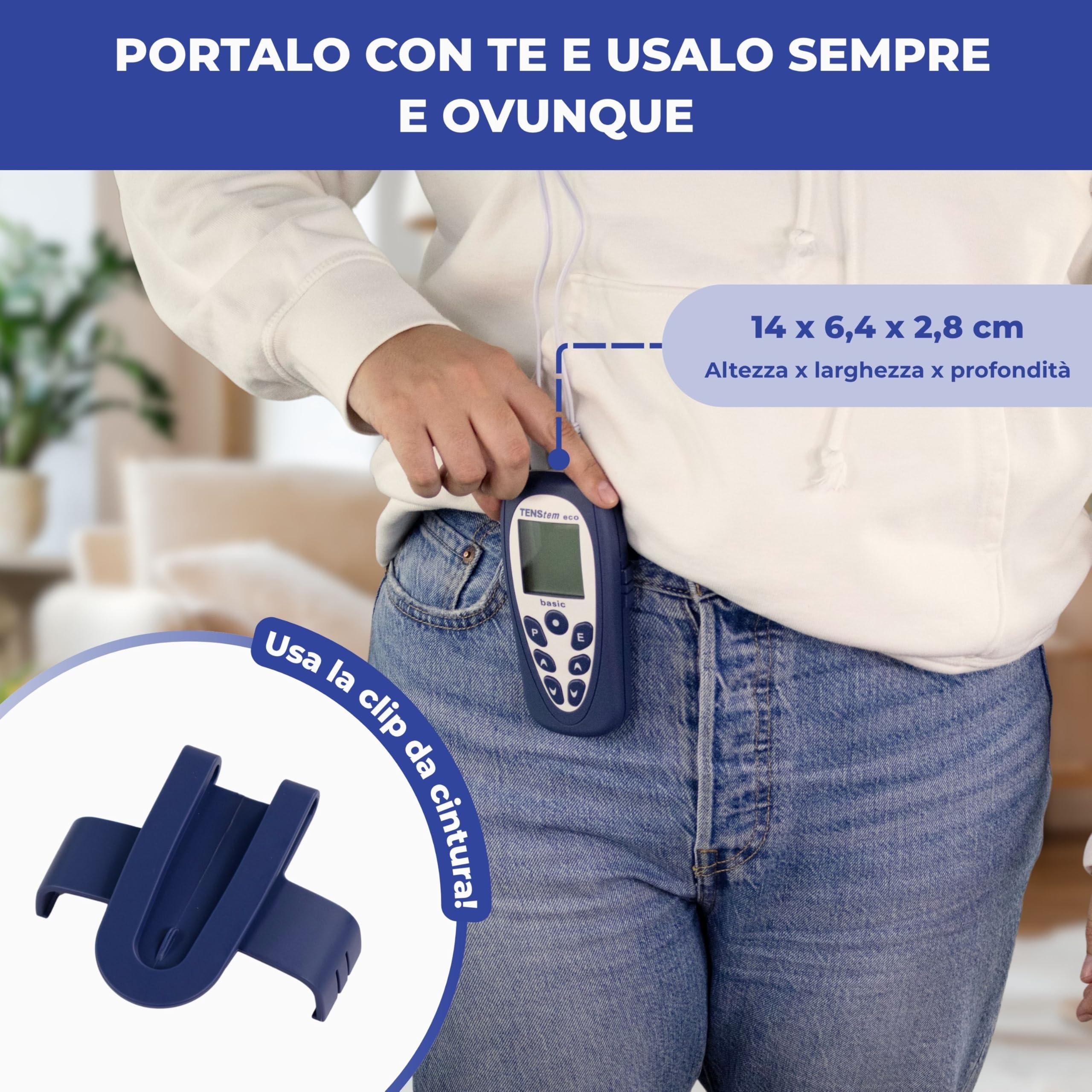 Tens Eco Basic, Elettrostimolatore Portatile, 2 Canali, 12 Programmi + 4 Personalizzabili, Sollievo dal Dolore, Stimolazione Muscolare e Ionoforesi Non Invasiva, Schermo LCD