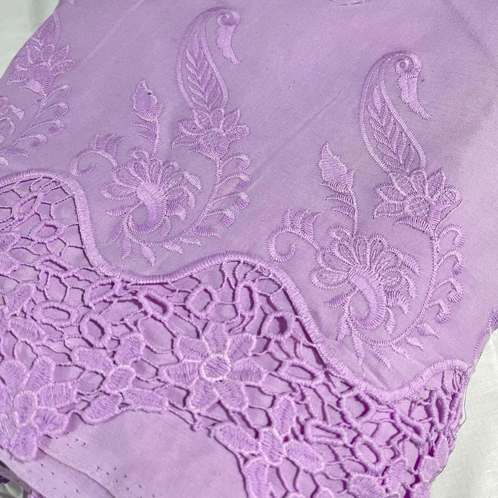 Cotton Floral Embroidery Fabric Lace Broderie Anglaise Dress Craft Material 44" Wide by The Meter (Lilac) โ image 1
