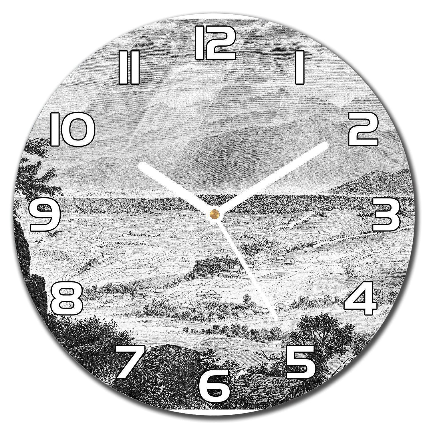 Horloge en verre cuisine salon moderne murale aiguilles blanches forêt 30 cm