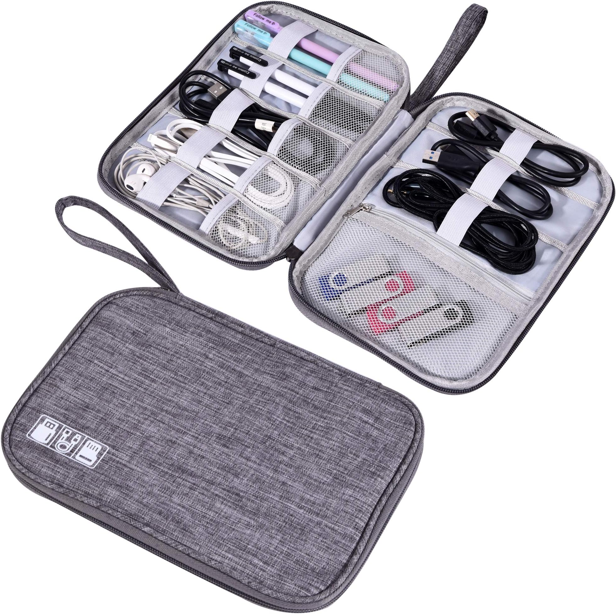 Electronics Organizer Bag Waterproof Carrying Pouch Travel Universal Cable Organizer Electronics Storage Bag Accessories Cases for Cord, Charger, Earphone, USB, SD Card (Grey)…