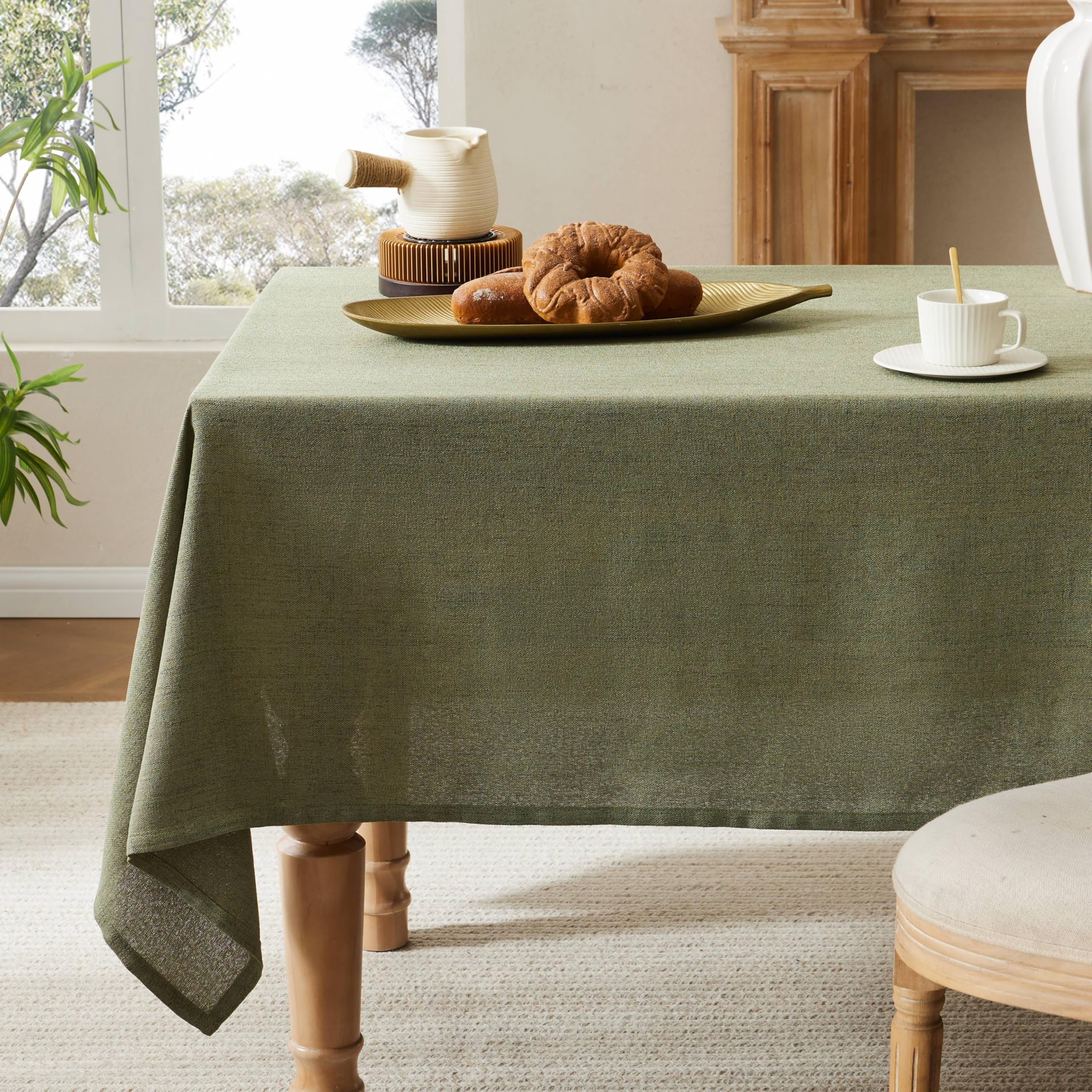 Photo 1 of YZJZEDS Farmhouse Linen Rectangular Tablecloth, Olive 52x70 Inch