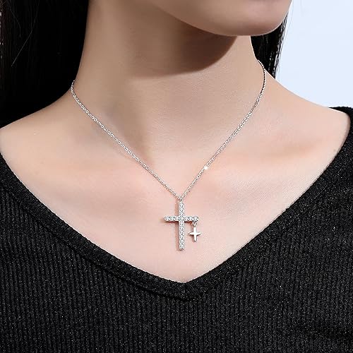 Miniatura 2 de Collar con colgante de moissanita de corte esmeralda redondo de plata de ley 925 de oro blanco de 18 quilates de 18 a 20 pulgadas