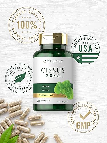 Miniatura 5 de Carlyle Cissus Quadrangularis 1800mg | 200 Cápsulas | Suplemento de extracto de hierbas tradicionales | Fórmula sin OMG y sin gluten
