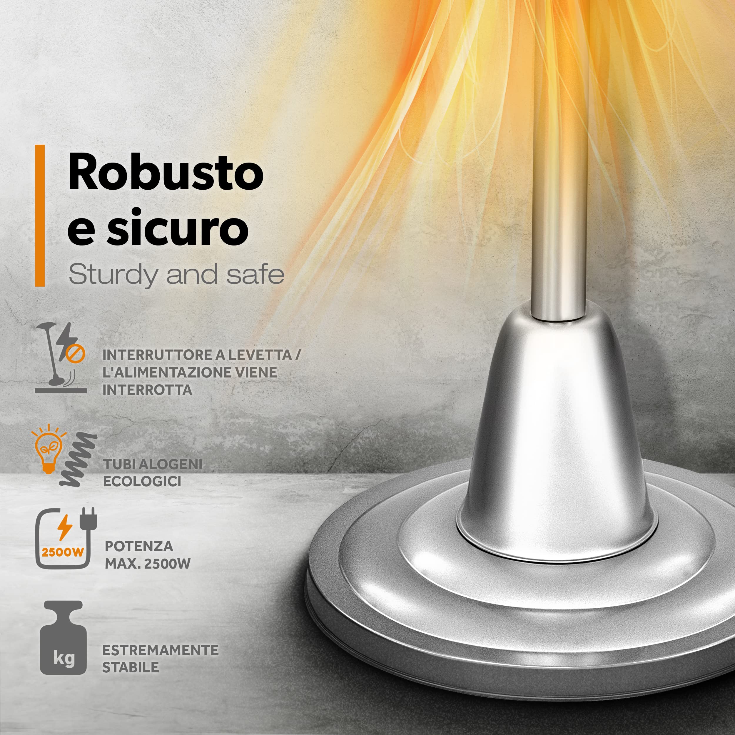 TRESKO Stufa a infrarossi 2500W | Riscaldatore Fungo elettrico da patio con 2 livelli di calore | interni ed esterni | Riscaldatore da stand con display a LED in quarzo a infrarossi