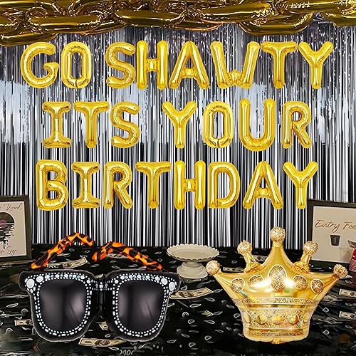 Miniatura 7 de Decoración de cumpleaños Gold Go Shawty It's Your Birthday Early 2000s Hip Hop decoraciones de cumpleaños suministros de decoración de cumpleaños de