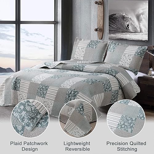 Miniatura 2 de Juego de edredón tamaño Queen, colcha floral, colcha reversible tamaño Queen, colcha de retazos florales campestres, ropa de cama suave y ligera,