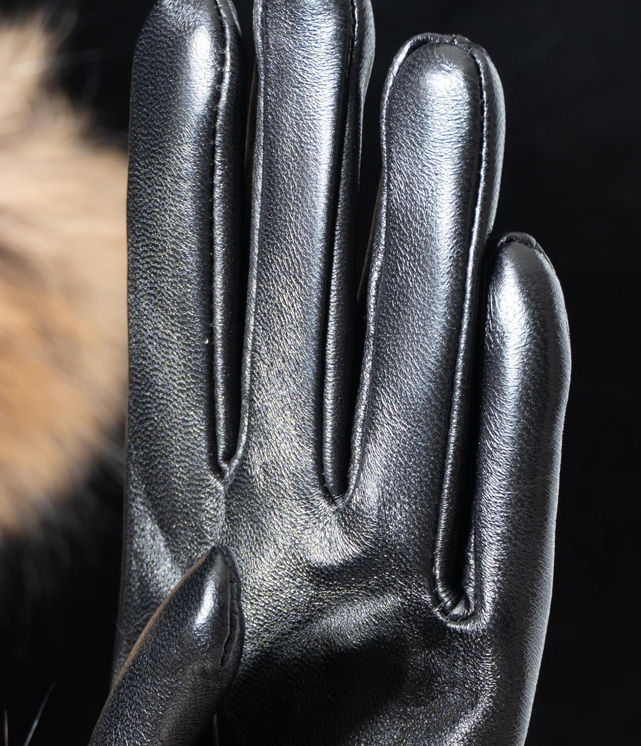 HEIZZI Real Fur Gloves - Lambskin Leather Touchscreen Driving Gloves with Real Fox Fur Cuff Unisex for Winter Dress
