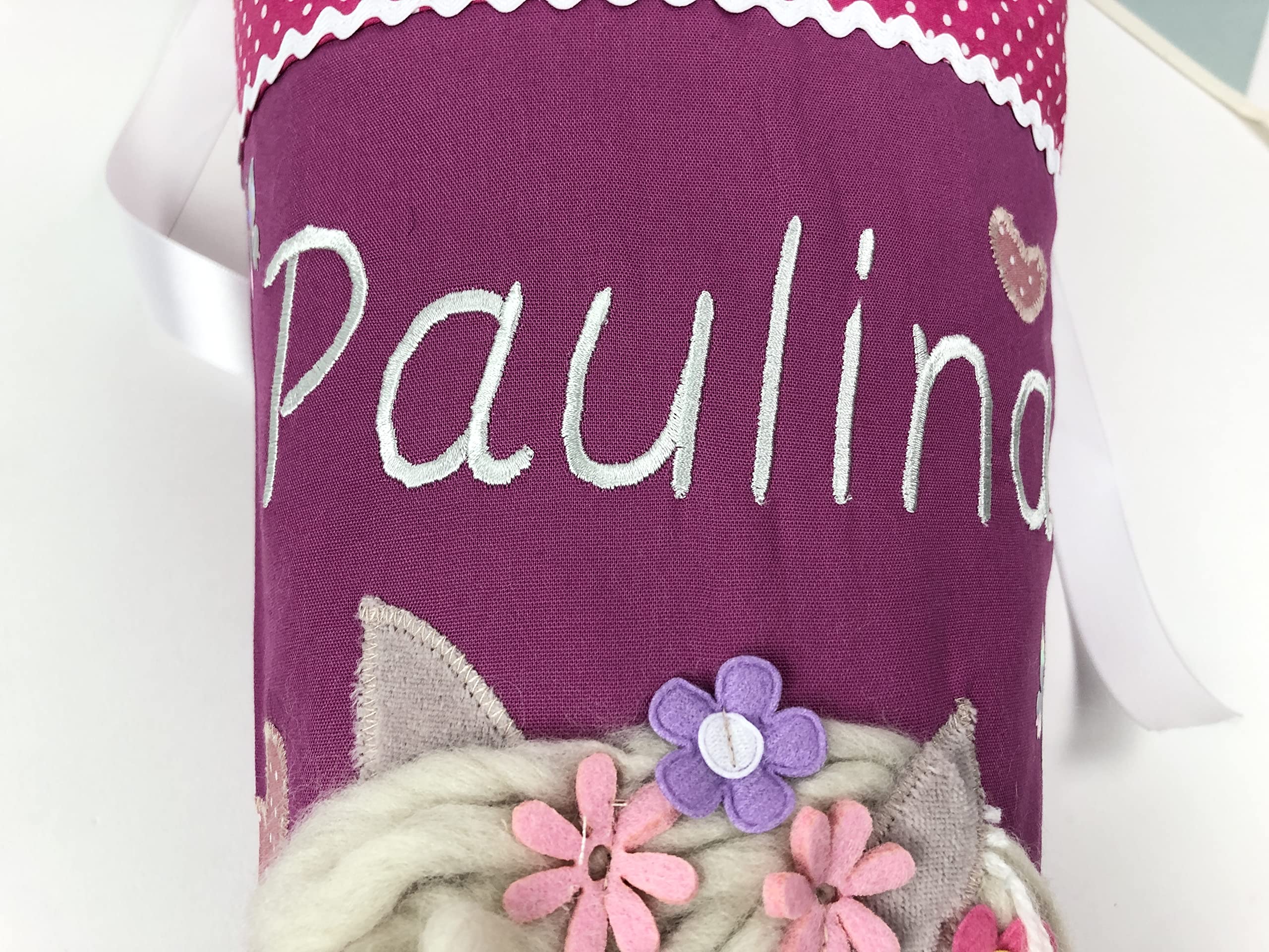 Schultüte/Zuckertüte Pferd mit Namen in bordeaux oder auch anderen Farben möglich, zur Einschulung für Mädchen, aus Stoff, mit Kissen (Schultüte ohne Kissen)