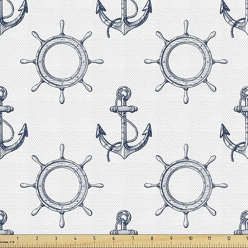 Miniatura 121 de Lunarable - Tela para amantes de perros de The Yard, patrón divertido de animales de dibujos animados en posiciones caprichosas estirando y Beige y