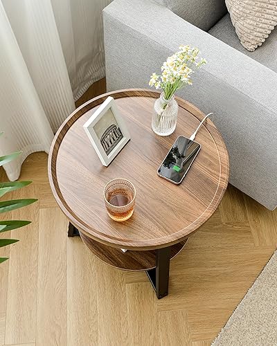 Miniatura 6 de KJGKK Mesa auxiliar redonda con estación de carga, 19.7 pulgadas de diámetro x 23.63 pulgadas de alto, mesa auxiliar con estante de almacenamiento,