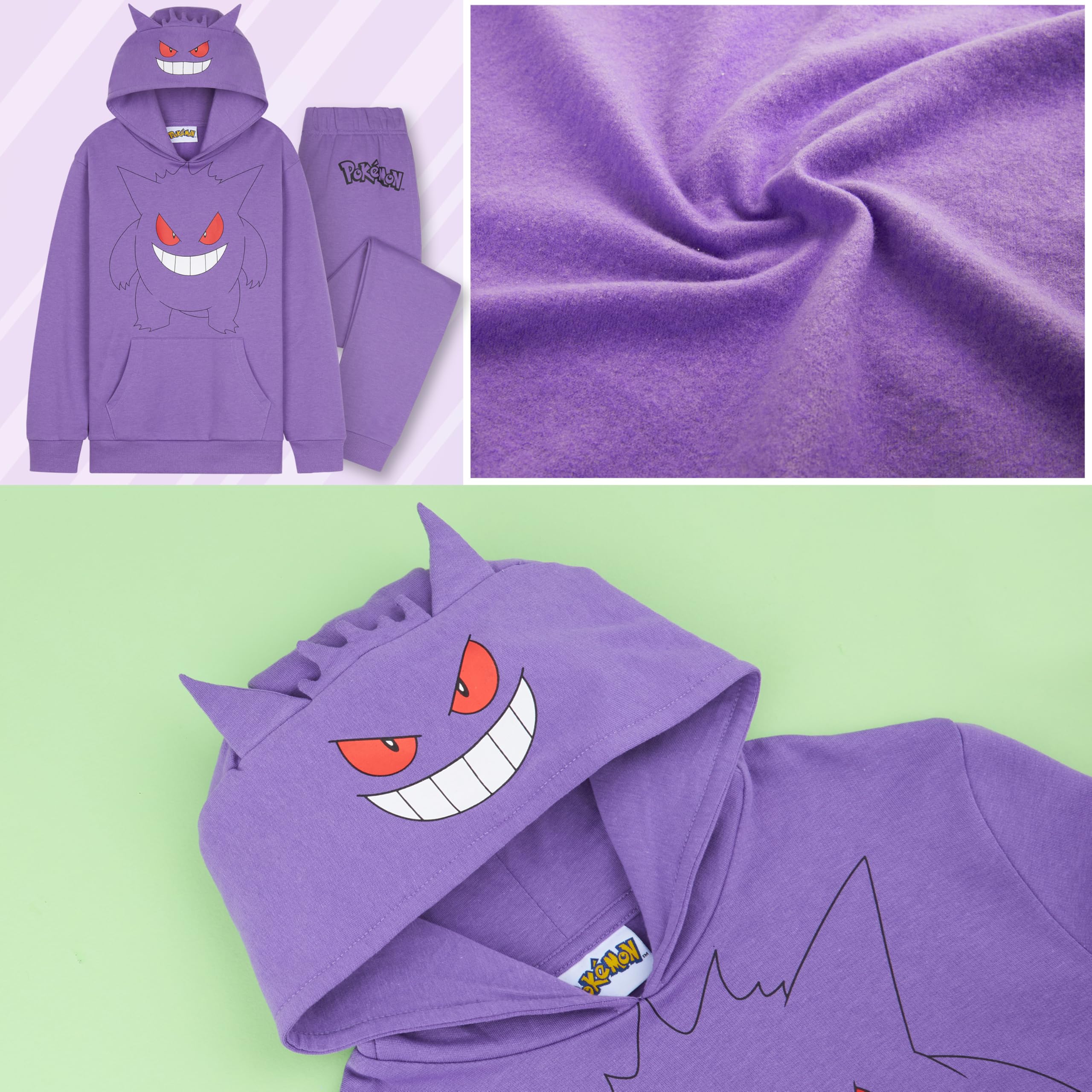 Pokémon Chandal Niño 2 Piezas, Conjunto de Ropa Sudadera con Capucha y Pantalones Jogger, Anime Regalos para Niños y Adolescentes