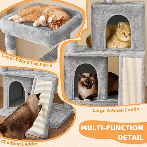 Miniatura 4 de Yaheetech Árbol para gatos de interior, torre para gatos de 42 pulgadas con postes rascadores de sisal de 2 puertas y percha de felpa para gatitos