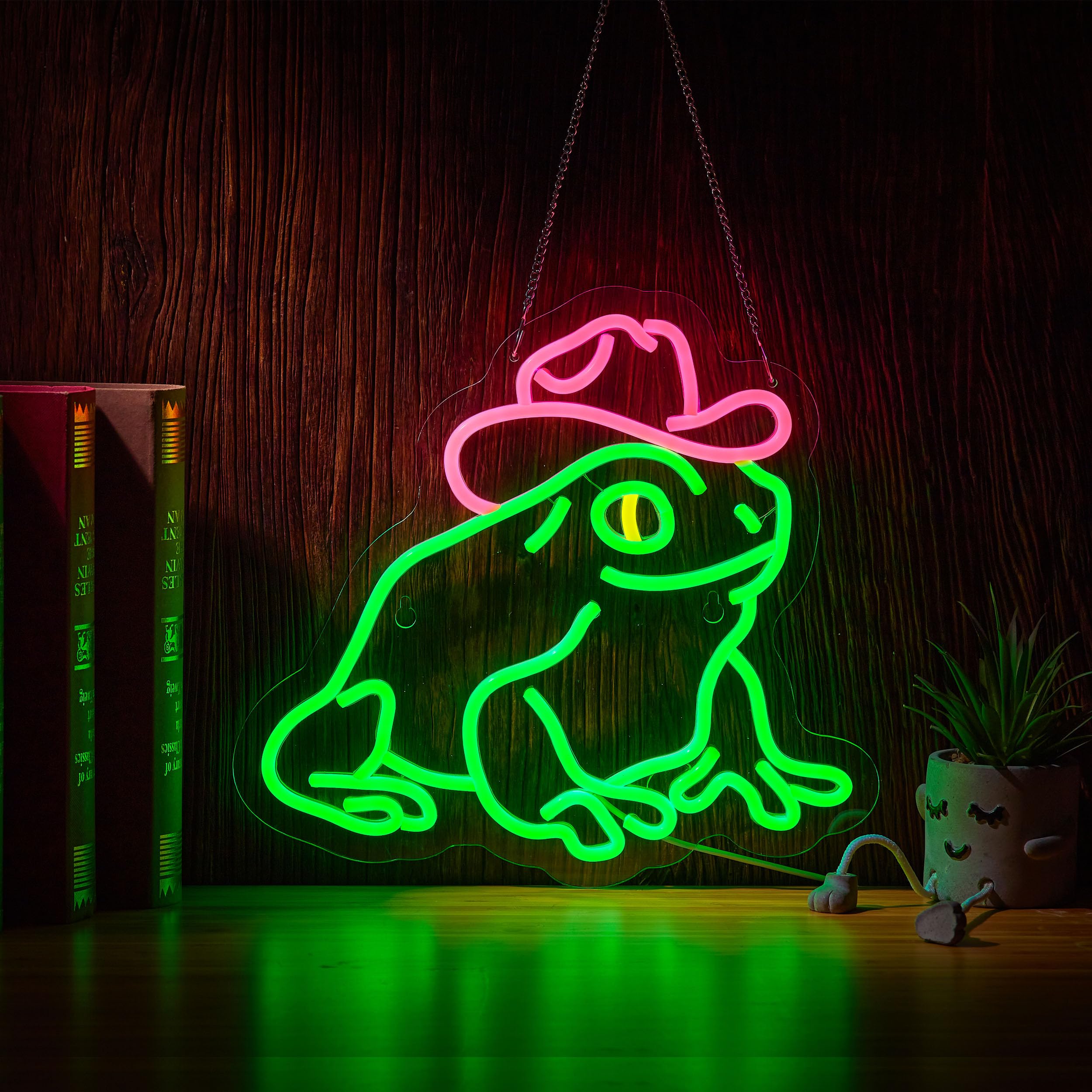 Haimococl Cowboy Hat Neon Sign Frog LED Light Wall Decor Dimmable