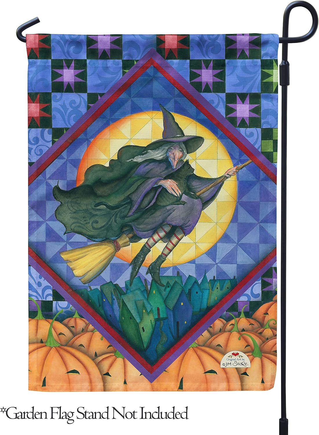 Flagology, Jim Shore Witch Halloween Pumpkin Patch – Garden Flag 12" x 18", Outdoor Flag, Licensed Jim Shore, Exclusive Premium Fabric, Halloween