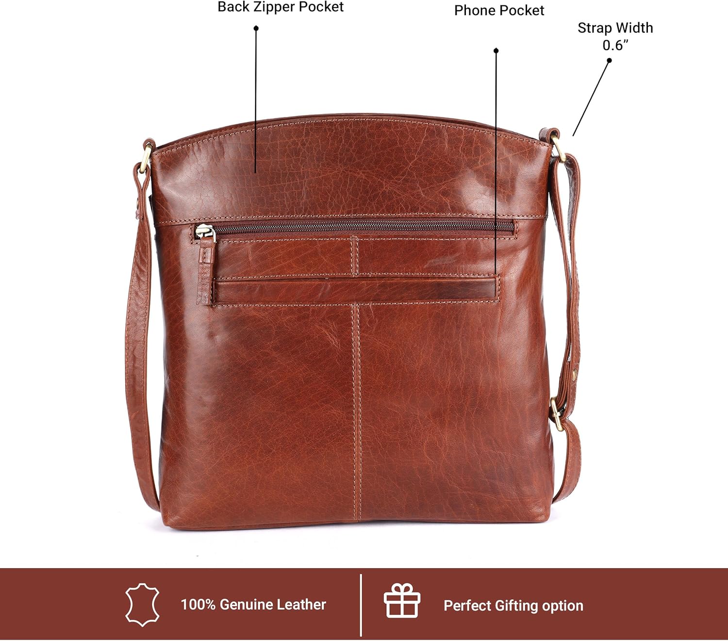 Terry Large Soft Real Leather Womens Crossbody Handbags and Purses-Triple Zip Premium Sling Crossover Shoulder Bag - Image 6