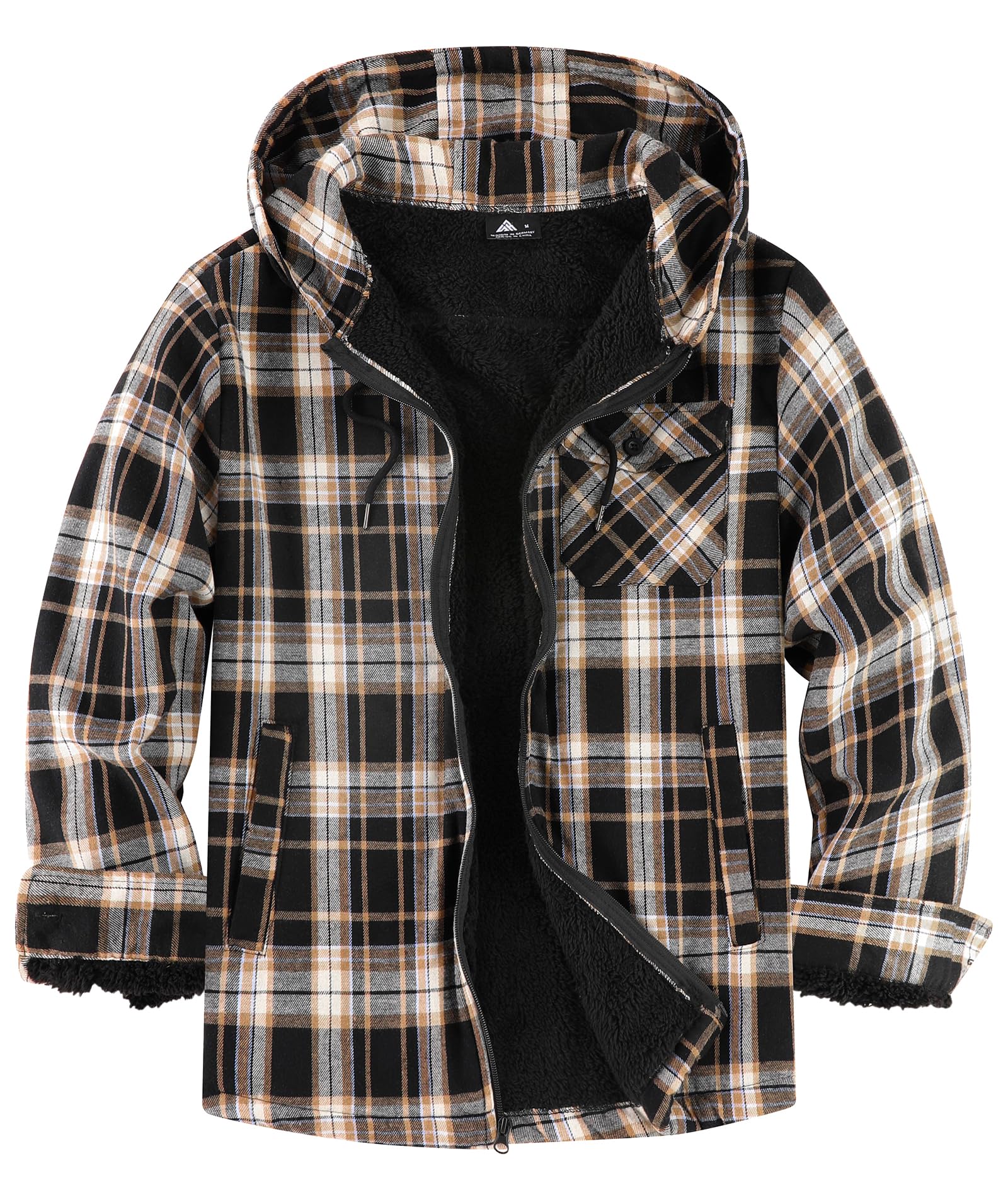 JACKETOWN Holzfällerjacke Herren Gefüttert Hemdjacke Herren mit Kapuze Kariertes Jacke Männer Reißverschluss Flanelljacke Sherpa Jacke Trekking Winterjacke Thermohemd Outdoor