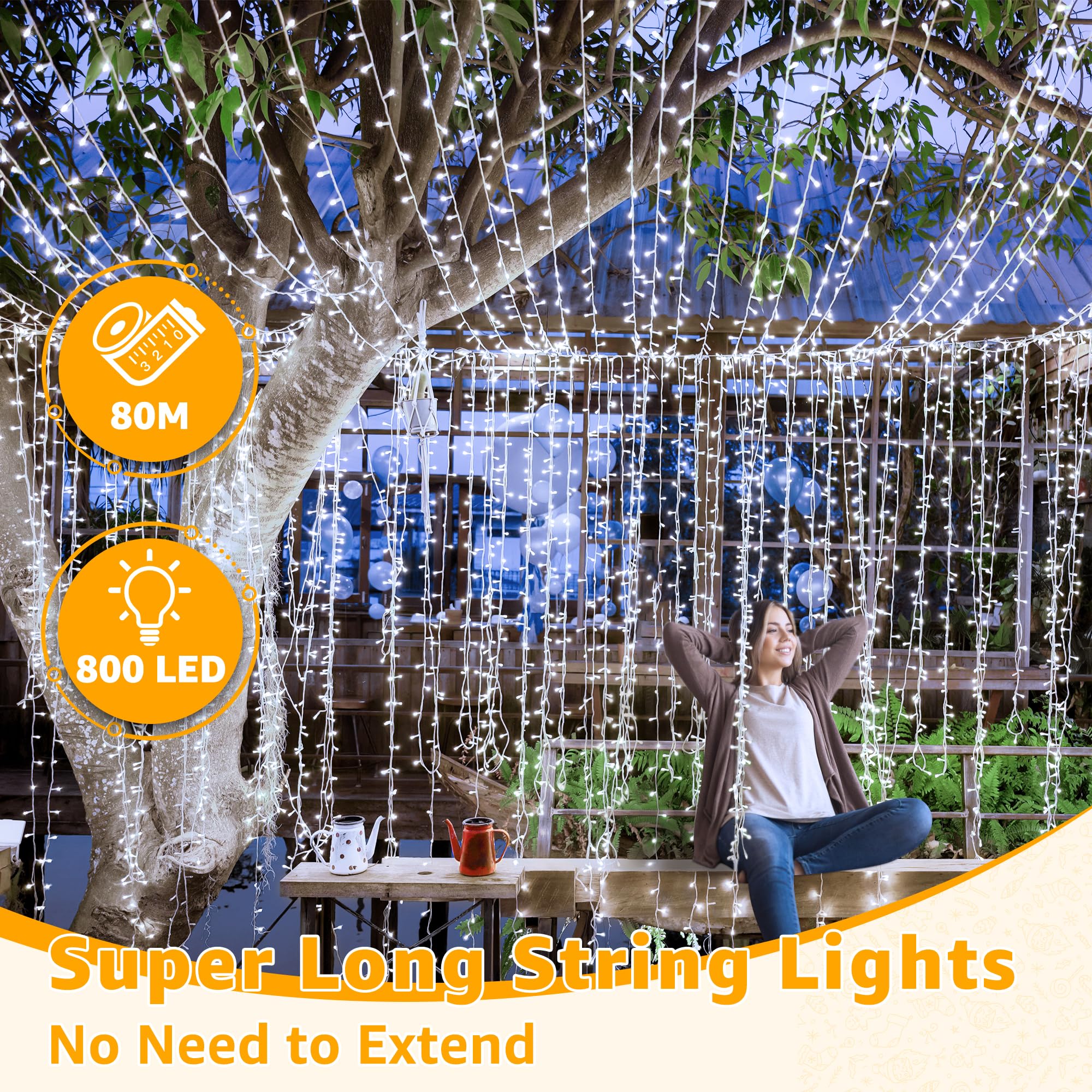 Ollny Fairy Lights Mains Powered, 80m 800 LED Outdoor String Lights - Image 2