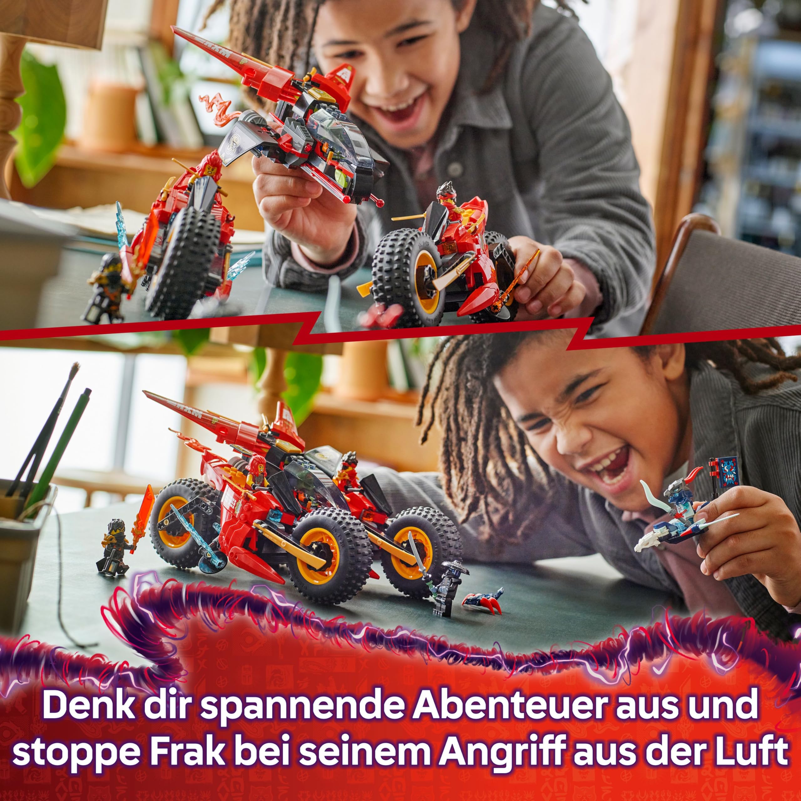 LEGO NINJAGO Ninja-Actionflitzer - 3-in-1-Spielzeug mit 2 Ninja-Bikes, 1 Jet und 6 Minifiguren, einschließlich Kai und Frak - Aufstieg der Drachen Geschenk für Jungen ab 8 Jahren - 71844
