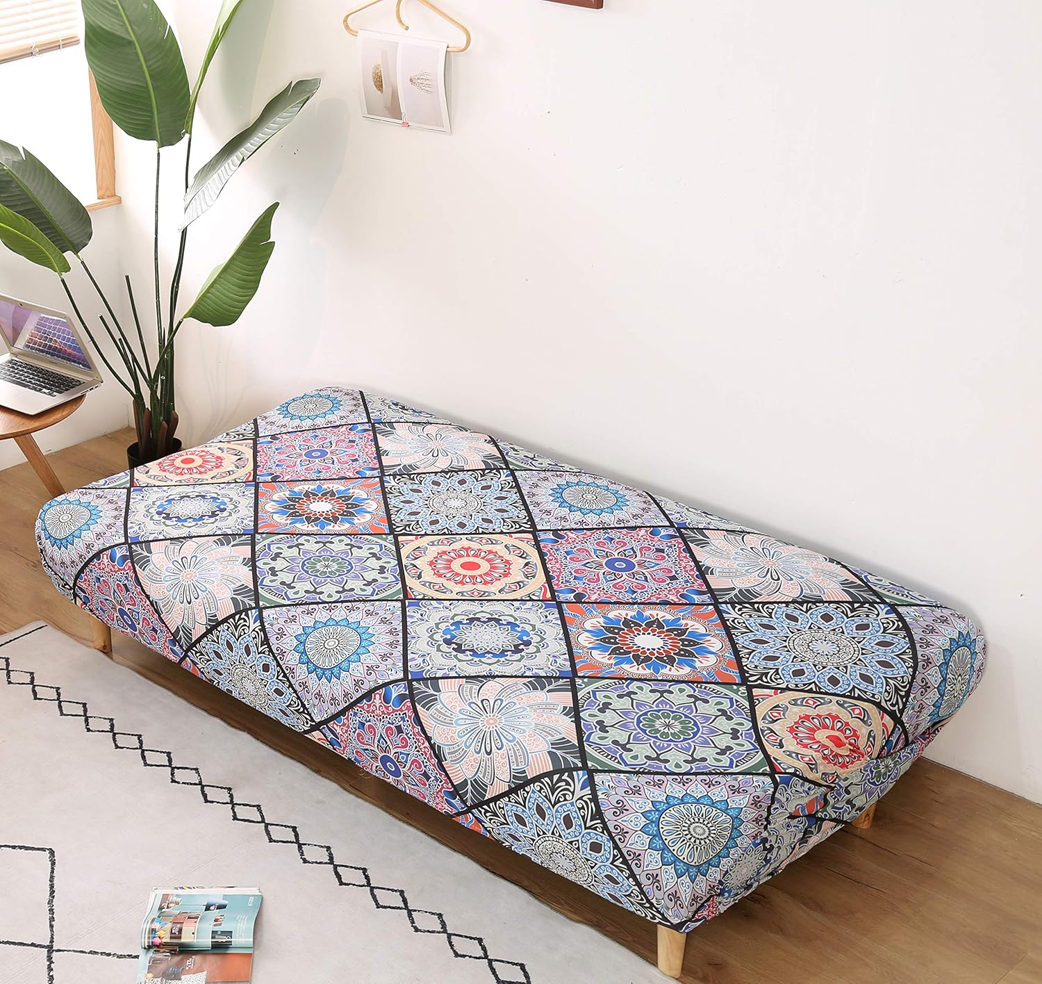 Futon Cover Armless Sofa Slipcover Stretch Elastic Reclining Detachable Folding Sofa Bed Covers Furniture Couch Protector (Pattern 14)